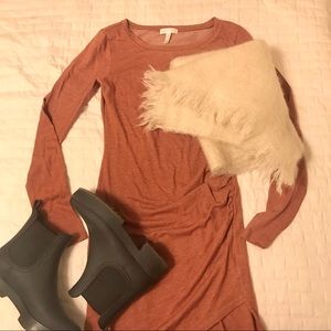 Leith Rust Long Sleeved Ruched Dress